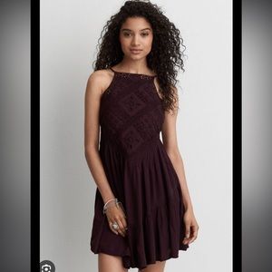 American Eagle Purple Eyelet Embroidered Mini Dress